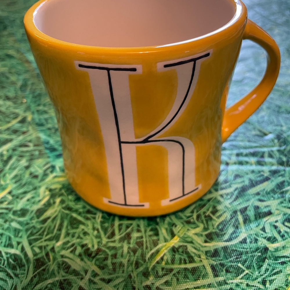 Anthropologie Handpainted Monogram “K”Yellow Mug